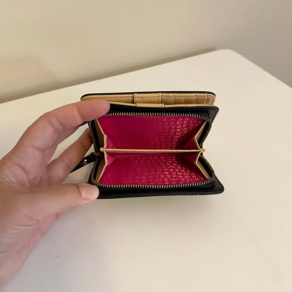 Kate Spade New York Wellesley Cara Leather Wallet Black Bifold Coin Cards Purse